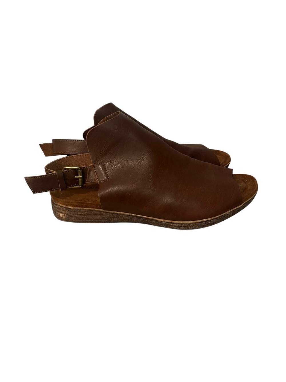 Pierre Dumas Kori-10 Whiskey Brown Faux Leather Peep Toe Slingback Sandals 8